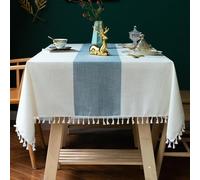Lifetooler Tablecloths Rectangular Cotton Linen Tablecloth Washable Tassel Tablecloth Wrinkle Free Dust-Proof for Kitchen Dinning Party Tabletop Decoration (55 x 118 inch)