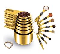 LIFETOWE Gold Measuring Cups and Spoons Set of 15, 18/8 Stainless Steel, Includes 7 Nesting Metal Measuring Cups,8 Magnetic Measuring Spoons set - Ideal Kitchen Gadgets for Cooking and Baking Needs