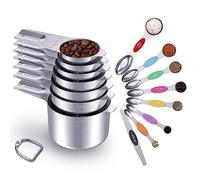 LIFETOWE Stainless Steel Measuring Cups and Spoons Set of 15 - Includes 7 Nesting Metal Measuring Cups, 8 Magnetic Measuring Spoons set - Ideal Kitchen Gadgets for Cooking and Baking Needs
