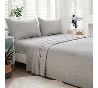 LIFETOWN 100% Jersey Knit Cotton Bed Sheet Ultra Soft T-Shirt Feel 1 Piece Flat Sheet Breathable Wrinkle-Free (Heathered Light Grey, Queen)