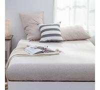 LIFETOWN 100% Jersey Knit Cotton Sheet, Extra Deep Pocket, 1 Fitted Sheet with 2 Pillowcases, Wrinkle-Free Ultra Soft (Heathered Oatmeal Beige, King)