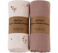 LifeTree Baby Girl Swaddle Blankets, Muslin Swaddling Wrap Neutral Receiving Blanket for Newborn, Organic Cotton, Large 47 x 47 inches, Solid Color/Flower Print