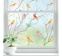 Lifetree Self Adhesive Stained Glass Window Film with Birds Pattern - Privacy Film for Glass Windows, Static Cling No Glue, Anti UV Decorative Cover for Bathroom and Door (Frosted, 44.5 x 200cm)