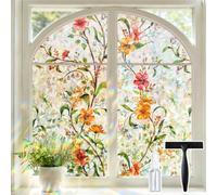 Lifetree Stained Glass Rainbow Window Film, Orange, 44.5x200cm | No Glue Rainbow Privacy Film, UV Blocking, Removable, Reusable Decorative Stained Glass for Home Office Bathroom