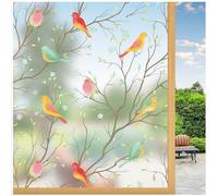 Lifetree Stained Glass Window Film Privacy:Frosted Film for Glass Windows Self Adhesive Opaque Decorative Bird Patterned Vinyl Privacy Films for Bathroom and Door (Frosted, 89 * 300cm)