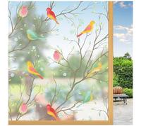 Lifetree Stained Glass Window Film Self Adhesive for Glass Windows, Anti UV Bird Patterned Decorative Window Film Static Cling for Bathroom and Door (Translucent, 90 * 200cm)