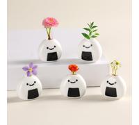 Lifeunion 5 PCS Mini Ceramic Bud Vases, Cute Small Tiny Rice Ball (Japanese Onigiri) Flower Vases, Handmade Decor for Dry Flowers Tiny Wedding Party Birthday Gift