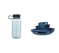 Lifeventure 1 litre Tritan Flask for Hiking, Camping, Outdoor Sports, Made from BPA-Free Material & Ellipse 4-Piece Set, Navy, One Size