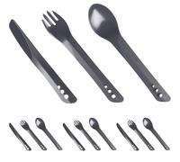 Lifeventure Ellipse Plastic Interlocking Cutlery Set for Camping, Travel & Outdoor - Graphite (Pack of 4)