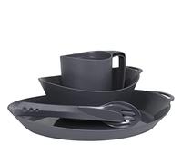 Lifeventure Ellipse Reusable 4-Piece Tableware Set: Knife/Fork/Spoon, Plate, Bowl, Mug for Camping, Travel & Outdoor - Graphite