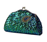 LIFEWISH Women's Unique Luxury Sequins Beaded Evening Bag Wedding Bridal Party Prom Clutch Purse tote Handbag(Peacock blue)