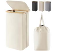 Lifewit 100L Laundry Basket with Lid, Clothes Hampers for Laundry with Bamboo Handles and A Removable Laundry Bag, Large Foldable Laundry Hamper for Bedroom, Bathroom, Dorm, Laundry Room, White