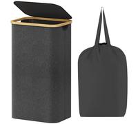 Lifewit 100L Laundry Basket with Lid, Clothes Hampers for Laundry with Bamboo Handles and A Removable Laundry Bag, Large Foldable Laundry Hamper for Bedroom, Bathroom, Dorm, Laundry Room, Dark Grey