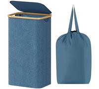 Lifewit 100L Laundry Basket with Lid, Clothes Hampers for Laundry with Bamboo Handles and A Removable Laundry Bag, Large Foldable Laundry Hamper for Bedroom, Bathroom, Dorm, Laundry Room, Dark Blue