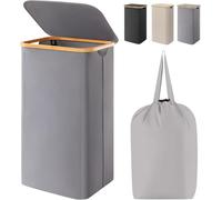 Lifewit 100L Laundry Basket with Lid, Clothes Hampers for Laundry with Bamboo Handles and A Removable Laundry Bag, Large Foldable Laundry Hamper for Bedroom, Bathroom, Dorm, Laundry Room, Grey