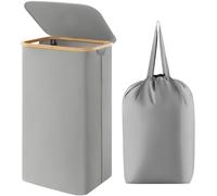 Lifewit 100L Laundry Hampers with Lid, Clothes Basket for Laundry with Bamboo Handles and A Removable Laundry Bag, Large Foldable Laundry Hamper for Bedroom, Bathroom, Dorm, Laundry Room, Silver Gray