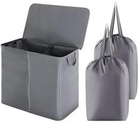 Lifewit 105L Double Laundry Hamper with Lid and Removable Laundry Bags, Divided Basket with Handles, Large Separated Clothes Basket for Bedroom, Bathroom, College Dorm, Laundry Sorting, Grey