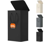 Lifewit 105L Laundry Basket with Lid, Washing Basket with Handles, Foldable Laundry Bin, Laundry Hamper Dirty Clothes Bin Storage for Bedroom Accessories, Black