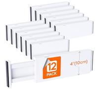 Lifewit 12 Pack Drawer Dividers Plastic 4" High, 11-17" Adjustable Drawer Organisers for Clothes, Expandable Dresser Separators in Bedroom/Bathroom/Kitchen/Office Organization and Storage