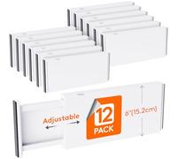 Lifewit 12 Pack Drawer Dividers Plastic 6" High, 13.5-22" Adjustable Drawer Organisers for Clothes, Expandable Dresser Separators in Bedroom/Bathroom/Kitchen/Office Organization and Storage