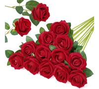 Lifewit 12 Pcs Red Artificial roses Flowers in Bulk, Fake Long Stem Silk Roses for DIY Wedding Bouquets, Centerpieces Arrangements, Valentine Decorations
