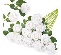 Lifewit 12 Pcs White Artificial roses Flowers in Bulk, Fake Long Stem Silk Roses for DIY Wedding Bouquets, Centerpieces Arrangements, Valentine Decorations
