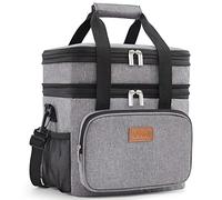Lifewit 12L 16Can Lunch Box for Men Women Double Deck Lunch Bag, Medium Insulated Soft Cooler Bag, Leakproof Soft Meal Prep Lunch Tote with Shoulder Strap for Adults for Work/Picnic/School, Grey