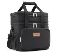 Lifewit 12L 16Can Lunch Box for Men Women Double Deck Lunch Bag, Medium Insulated Soft Cooler Bag, Leakproof Soft Meal Prep Lunch Tote with Shoulder Strap for Adults for Work/Picnic/School, Black