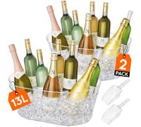 Lifewit 13L Plastic Ice Bucket for Parties with Handle & Scoop, 2 Pcs | Thickened Drop-Resistant Beverage Tub for Champagne, Wine, Beer, Juice, Drink Cooler for Mimosa & Soda Bar, Table Chiller
