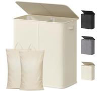 Lifewit 145L Large Laundry Hamper with Lid, 2 Section Laundry Basket with Removable Washing Bags, Divided 2 Compartments Clothes Sorter for Bedroom Bathroom Dorm, White