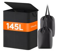 Lifewit 145L Laundry Basket with Lid, Large Double Laundry Hamper 2 Section Dirty Clothes Hamper with 2 Removable Laundry Bags and Handles for Clothes Toys for Dorm Bedroom Laundry Sorting, Black