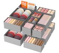 Lifewit 16 Pack Drawer Organiser,Collapisble Fabric Chest of Draw Dividers for Closet, Dresser, Nursery, Bedroom, Foldable Cube Boxes for Clothes, Pants, Underwear, Sock, Bras Organization, Light Grey