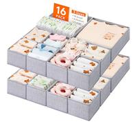 Lifewit 16 Pack Drawer Organiser, Foldable Fabric Drawer Dividers, Dresser Underwear Storage Bins, Draw Organisers for Baby Clothes Storage, Dorm Room Essentials for Baby Clothing, Bra, Socks, Scarf