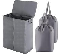 Lifewit 160L Double Laundry Basket with Lid and Removable Laundry Bags, Divided Washing Basket with Handles, Large Separated Laundry Hamper for Bedroom, Bathroom, College Dorm, Laundry Sorting, Grey