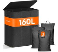 Lifewit 160L Extra Large Laundry Hamper with Lid, 3 Section Laundry Basket with Removable Washing Bags, Divided 3 Compartments Clothes Sorter for Bedroom Bathroom Dorm, Dark Grey