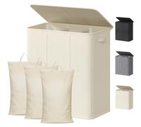 Lifewit 160L Extra Large Laundry Hamper with Lid, 3 Section Laundry Basket with Removable Washing Bags, Divided 3 Compartments Clothes Sorter for Bedroom Bathroom Dorm, White