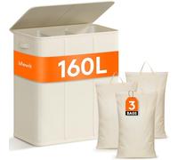 Lifewit 160L Extra Large Laundry Hamper with Lid, Laundry Basket 3 Section with Removable Washing Bags, Divided 3 Compartments Laundry Sorter Organizer for Bedroom Bathroom Laundry Room,