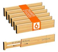 Lifewit 2.4" High 6 Pack Bamboo Drawer Dividers 33-42cm/13-16.5" Adjustable Wooden Drawer Organiser for Clothes, Expandable Kitchen Drawer Dviders, Drawer Separator in Bedroom/Bathroom/Dresser/Office