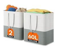 Lifewit 2 Pack Laundry Basket 60L, Freestanding Wasing Bastet for Laundry, Collapsible Tall Dirty Clothes Basket Fabric Laundry Hamper with Handles For Bathroom Bedroom Dorm, Dark and Light
