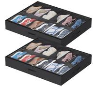 Lifewit 2-Pack Under Bed Shoe Storage, 11cm Shallow Underbed Shoe Organiser with Clear Cover, Set of 2 Slim Stackable Shoe Boxes Hold 24 Pairs, Black