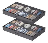Lifewit 2-Pack Under Bed Shoe Storage Hold 36 Pairs, Grey | 11cm Shallow Underbed Shoe Organiser with Clear Cover, Set of 2 Slim Stackable Shoe Boxes