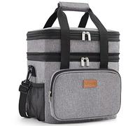 Lifewit 21L 30Can Lunch Box for Men Women Double Deck Lunch Bag, Large Insulated Soft Cooler Bag, Leakproof Soft Meal Prep Lunch Tote with Shoulder Strap for Adults for Work/Picnic/School, Grey