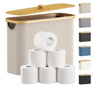 Lifewit 23L Toilet Roll Storage, Bathroom Storage Box Holder Stand with Lid, Bamboo Multifunctional Toilet Paper Basket Cabinet with Handle, Beige