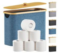 Lifewit 23L Toilet Roll Storage, Bathroom Storage Box Holder Stand with Lid, Bamboo Multifunctional Toilet Paper Basket Cabinet with Handle, Blue