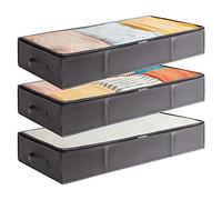Lifewit 3 Pack 75L Under Bed Storage, Underbed Storage Boxes with Lid Clothes Storage Bag Wardrobe Storage Organiser with Reinforced Handle, PVC Window for Duvet, Blanket, Clothing, Shoes, Grey