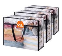 Lifewit 3 Pack Clear Plastic Storage Bags, 95L Foldable Clothes Storage Boxes Wardrobe Storage Organizer Moving Bags with Reinforced Handle for Loft Wardrobe for Bedding Clothes Blanket Duvet