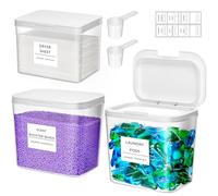 Lifewit 3 Pack Laundry Pods Container with Labels, Scoops and Pop-up Lid, Detergent/Powder/Capsule/Pot/Washing Tablets Storage Holder for Laundry, Bathroom, Kitchen Organisation,0.5+0.72gal