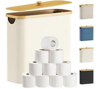 Lifewit 30L Toilet Roll Storage, Bathroom Storage Box Holder Stand with Lid, Bamboo Multifunctional Toilet Paper Basket Cabinet with Handle, White