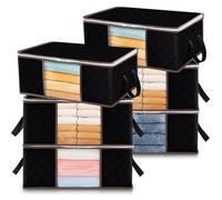 Lifewit 35L Clothes Storage Bags with Clear Window, Foldable Underbed Clothes Covers, Organisers for Clothing, Bedding, Sweaters Protection, 6 Pack, Black
