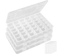 Lifewit 36 Grids Organiser Storage Box, Fishing Tackle Box, Clear Stackable Plastic Container with Adjustable Dividers for Beads, Art DIY, Crafts, Jewelry, with 5 Sheet Label Stickers, 3 Pack
